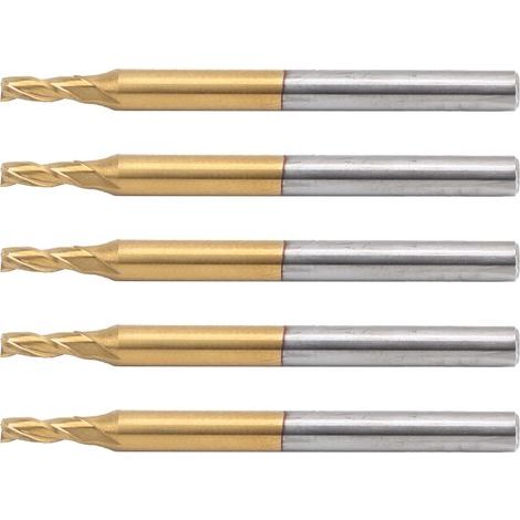 Hartmetall-Fräserset mit 3 Schneiden, 5 Flachfräsern, 3,175 mm Schaftdurchmesser, 40 mm Länge, 2,5 x 10 mm Schnittdurchmesser, für präzises Fräsen und Bearbeiten (1/5)