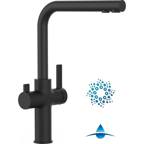 Rubinetto 4 vie miscelatore cucina Nero Opaco con canale separato per acqua filtrata, canna a L - Serie FC (1/4)