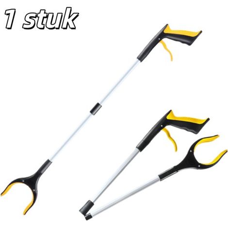 pièce - Pince à déchets - Pinces - Pince à déchets pliable - Alliage d'aluminium épaissi - Pince à déchets hygiénique - Multifonctionnelle - 83 cm de long - Jaune (1/5)
