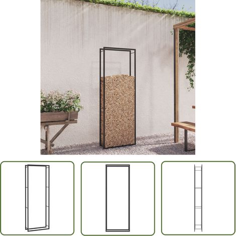 The Living Store Portant de bois de chauffage Noir mat 80x28x222 cm Acier - Support Bois De Chauffage - Porte-buches - Rangement Bois - Stockage Bois - Accessoires Cheminée (1/6)