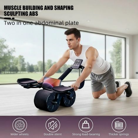 Roue abdominale avec support pour coudes, roue de rebond, appareil de musculation abdominale antidérapant avec compteur et rouleau de fitness. (1/5)