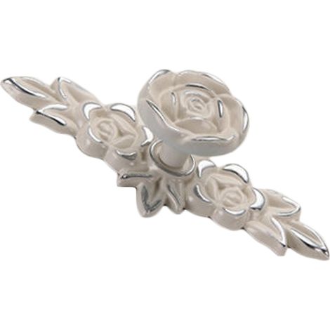 Poignées de tiroir fleur vintage Euro Rose, alliage de zinc 3D exquis, boutons de porte blanc ivoire avec garniture argentée, pour cuisine, chambre et salle de bain. (1/5)