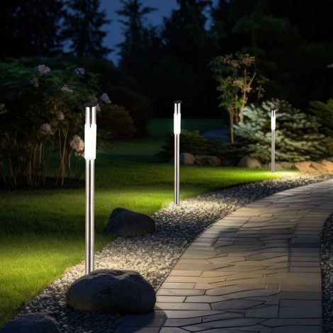 Lampe solaire d'extérieur avec piquet de terre, lampe solaire, lampe de chemin en acier inoxydable, ampoule LED 0,07 W, H 70 cm, lot de 3 (1/5)