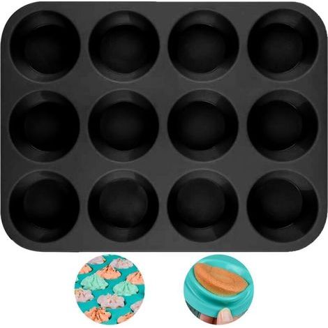 Moule à muffins en silicone 12 empreintes – antiadhésif, résistant au four et au lave-vaisselle, idéal pour cupcakes et petits gâteaux (1/5)