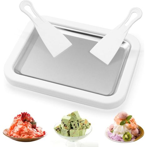 Moule à crème glacée avec 2 spatules  Petite machine à crème glacée roulée instantanée pour crème glacée roulée maison, yaourt glacé, gelato (1/5)
