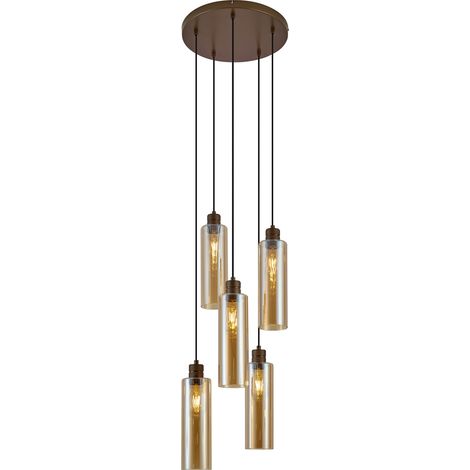 QAZQA Hotel Chic Hängelampe Dunkelbronze mit bernsteinfarbenem