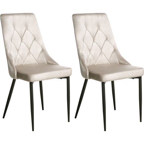 Conjunto de 2 sillas de comedor modernas de terciopelo con patas de hierro negras con recubrimiento en polvo beige Avenir (1/5)