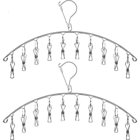2er-Pack Wäscheständer aus Edelstahl mit 10 Clips zum Trocknen von Socken, Handtüchern, Windeln, Dessous, Babykleidung, Unterwäsche, Socken und Handschuhen (1/5)