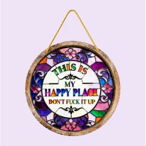 Stained Glass Style Happy Place Hanging Ornament 22cm 22cm - 22cm