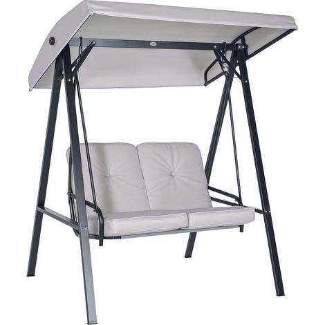 Balançoire Hollywood, balancelle de jardin 2 places avec auvent réglable, charge maximale 220 kg, 145 x 116 x 172 cm, grise (1/5)