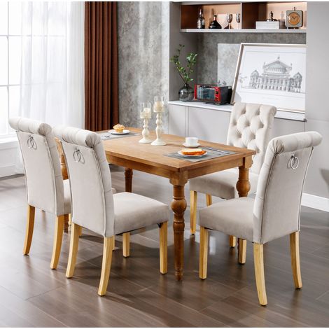Set de 4 sillas de comedor de terciopelo beige con patas de roble,45×63×100cm (1/5)