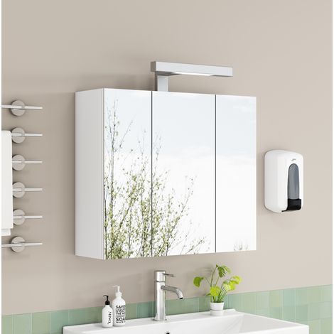 Mueble de baño con espejo 60 cm, 3 puertas, LED, enchufe francés, blanco DESVIAE (1/5)