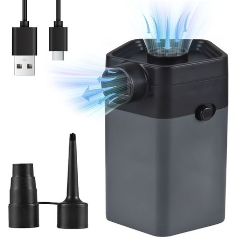 Mini pompe à air sans fil rechargeable 6000 Pa 2850 tr/min, débit 120 L/min, matelas électrique portatif avec 2 embouts pour matelas de piscine, bouées, matelas gonflables (1/5)