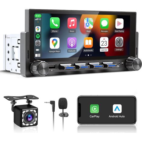Autoradio 1 DIN Bluetooth avec sans Fil - 6,86 Pouces HD Ecran Tactile,Wireless Autoradio avec Caméra de Recul,Bluetooth,Mirror Link,FM Radio,EQ,Mic,USB,Type-C,Navigation GPS (1/5)