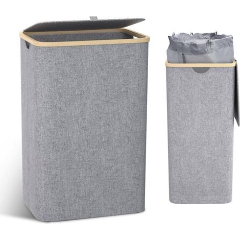 100L Panier a Linge avec Couvercle Corbeille a Linge avec Poignées Panier Linge Sale, Bac a Linge Laundry Basket Pliable Grand Pliable avec Sac Intérieur (1/5)