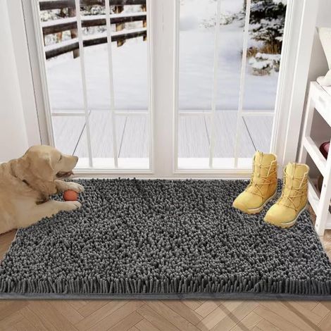 Tapis D'entrée - Tapis Chenille Absorbant - Pour Chiens Boueux Et Pieds Humides - 40x60 cm - Gris (1/5)