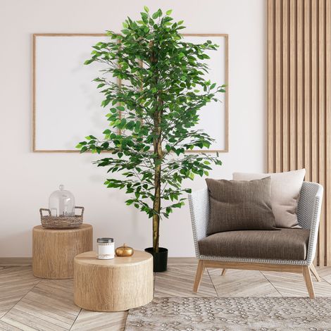 Ficus artificiel 180 cm en plastique avec pot, vert HAVRYA (1/5)