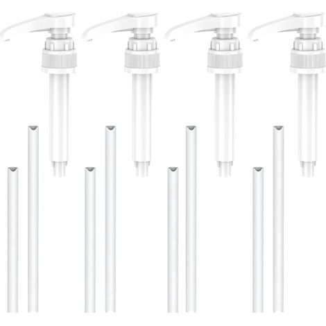 4 Pièces Pompe Sirop, Distributeur Sirop Pompe, Plastique Pompe Sirop Pompe de Rechange avec Tuyau, Réutilisables Pompe Doseuse, Livré avec 4 Tuyaux Longs et 4 Tuyaux Courts (1/5)