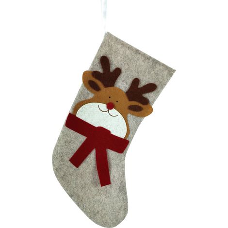 TrendLine Deko Weihnachtsanhänger Filz Socke Rentier 22 x 1 x 37 cm grau Hängedekoration