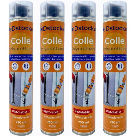 DSTOCK60- 4 colles de montage polyuréthane pistolable - Colle polyuréthane non expansive - Pour le collage et montage de matériaux isolants, panneaux XPS et EPS, rouleaux d'étanchéité toiture bitume…