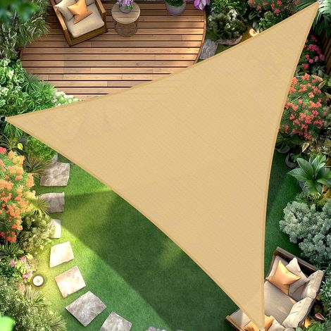 Voile d'ombrage Triangle 5x5x7m Respirant HDPE Toile Ombrage UV Protection pour Patio Balcon Jardin Terrasse Extérieur-Crème (1/5)