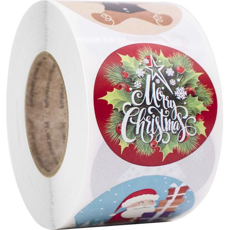 500 etiquetas autoadhesivas, papel brillante, diseños navideños, 38 mm, decoración para regalos (1/5)