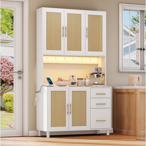 Küchenanrichte 183 cm Weiß MDF mit LED-Beleuchtung, Steckdosen, USB, verstellbaren Böden und 3 Schubladen (1/5)