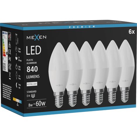 Mexen Nova 6x Ampoule LED E14, C37, 8W, Neutre - 4000K, 840 lm - L102-E14-0840-01x06 (1/3)