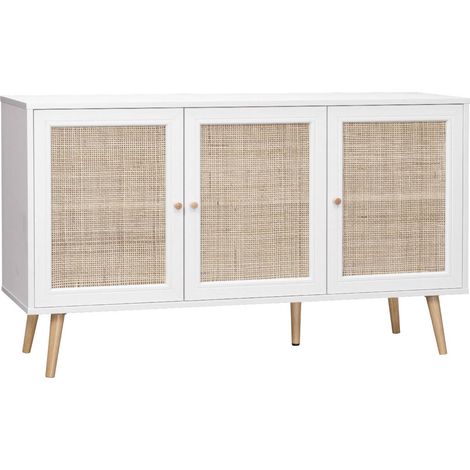 120cm sideboard cabinet with wooden effect Blanc cassé 120x39x70 cm - Boheme