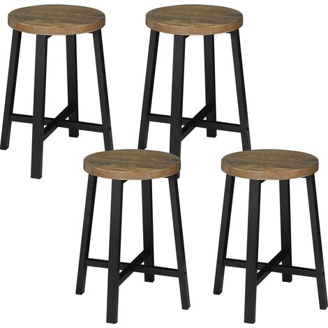 WOLTU 4X Sillas de Comedor de Madera Taburete Redondo de Madera Maciza Silla Tocador Resistente Taburete Bajo para Cocina Comedor Dormitorio Pasillo Marrone Rústico y Negro