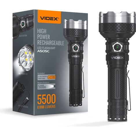 Torcia tattica a LED con batteria da 20 W per 50 ore, portata 5500 lm, 500 m, IP68 VLF-A505C Videx (1/5)