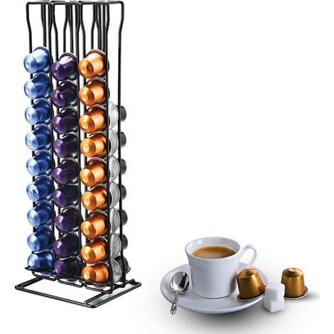 Porte Rangement Capsule pour 60 Pièces Nespresso Cafe Capsules, Range Support Distributeur pour Café Dosette Nespresso Original, Coffee Capsule Stand Pod Holder pour Bureau Cuisine (Noir) (1/5)
