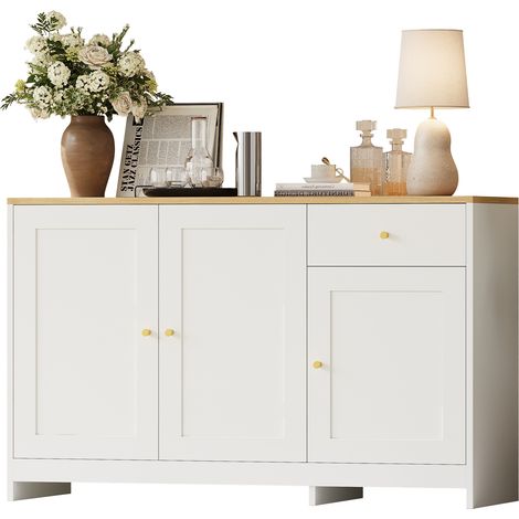 Buffet avec 3 portes et 1 tiroir de rangement – armoire commode comme buffet pour salon et salle à manger, en naturel et blanc, dimensions: 120x40x75 cm