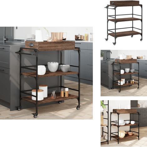 Chariot de cuisine chêne marron 81,5x41x92,5 cm bois ingénierie - Chariot De Cuisine - Chariot À Légumes - Chariot De Rangement - Meuble De Cuisine - Mobilier De Cuisine (1/5)