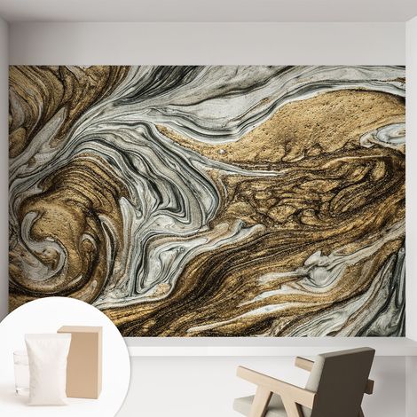 Tapete Vliestapete mit Kleber - Wandgestaltung - Tapete Wohnzimmer - Flur Eingangsbereich Abstrakte Wirbel 152x104 cm (1/5)