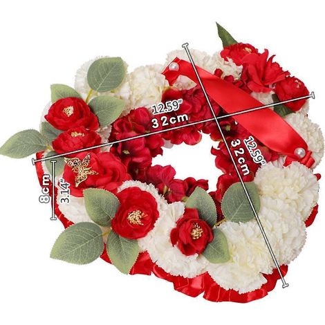 Guirlande de fleurs artificielles soyeuses, composition florale funéraire, couronne commémorative en forme de cœur avec ruban pour cercueil papillon, décoration de caveau funéraire (1/4)