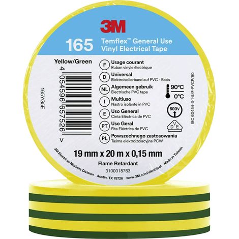 3M 165YG5E Ruban isolant vert-jaune (L x l) 20 m x 19 mm 1 pc(s)