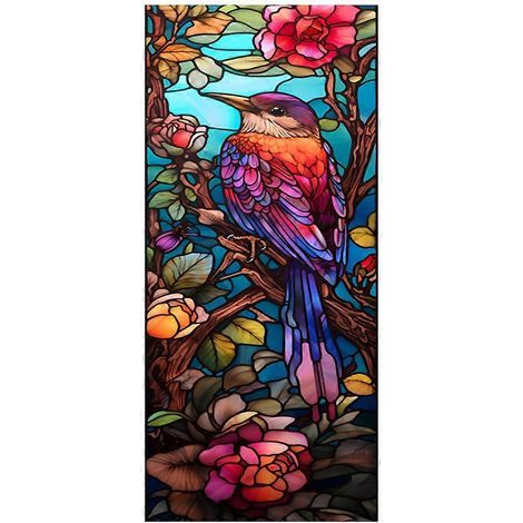 Statisch haftende Fensterfolie mit Vogel- und Blumenmuster, ideal für Bad, Wohnung oder Büro. – 100 x 45 x 0,10 cm (1/4)