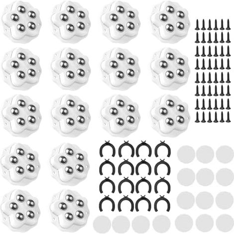 16 roulettes pour meubles, roulettes pivotantes à 360°, 5 avec patins de frein, adaptées aux meubles et aux ustensiles de cuisine (blanches). (1/5)