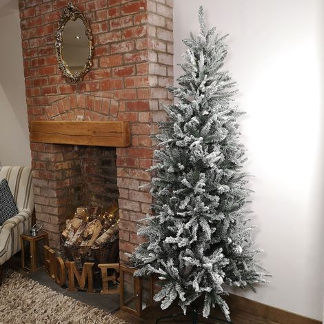 Premier 7ft Slim Festive Lapland Snow Flocked Green Christmas Tree (1/5)