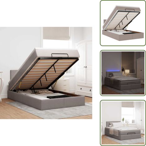 The Living Store Lit ottoman avec matelas et LED Taupe 120x190 cm tissu - Matelas à ressorts ensachés (1/5)