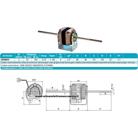 EMI 106B-3055/Q Motore 140 W BIALBERO 6 Velocità aspiratore Fan Coil