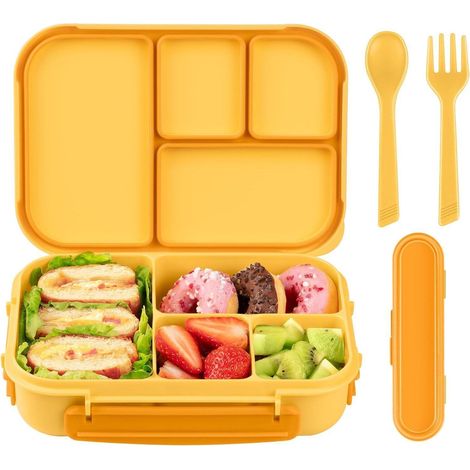 Amathley Brotdose Kinder Bento Box Erwachsene 1200ml Lunchbox 4 Fächer Besteck (1/5)