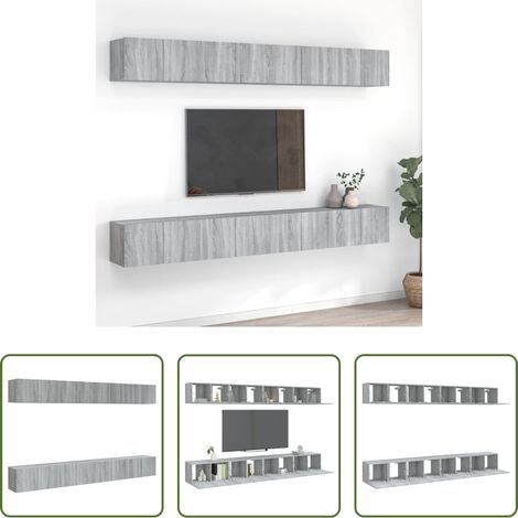 vidaXL TV-Schrank Holz - 8-tlg. TV-Schrank-Set Grau Sonoma 60x30x30 cm Holzwerkstoff (1/5)