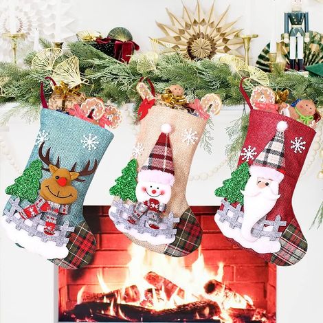 3er Set Weihnachtsstrümpfe, Kleine Weihnachtsstrümpfe zum Aufhängen Jute Kamin, Personalisierter Mini Weihnachtsstrumpf, Mini Geschenktüte Weihnachtsstrumpf für Kinder Christbaumschmuck (1/5)
