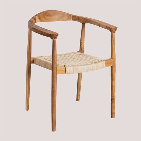 Sklum – Chaise de salle à manger avec accoudoirs – Structure en bois de teck – Assise en rotin naturel – Dimensions 78,5x58,5x55,5cm (1/5)
