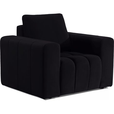 Fauteuil moderne capitonné LARKO velours-Noir (1/5)