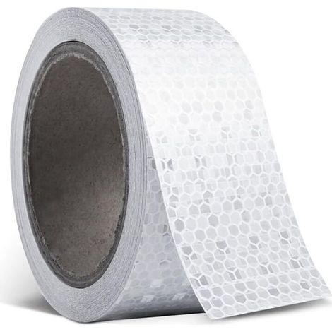 Ruban réfléchissant blanc 3 m x 5 cm, imperméable, auto-adhésif, de sécurité, visible pour véhicules, vélos, extérieur et voitures. (1/5)