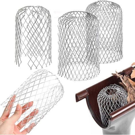 Ensemble de 4 grilles de gouttière en aluminium pour la protection des descentes de gouttière métalliques, filtre à mailles, maille réglable pour la protection des descentes de gouttière (1/5)