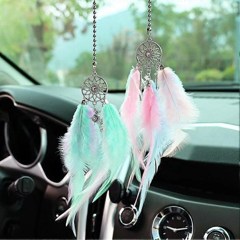 Attrape-rêves Miroir Pendentif de Voiture Accessoire Intérieur Plume Porte-Bonheur Décoration (1/5)
